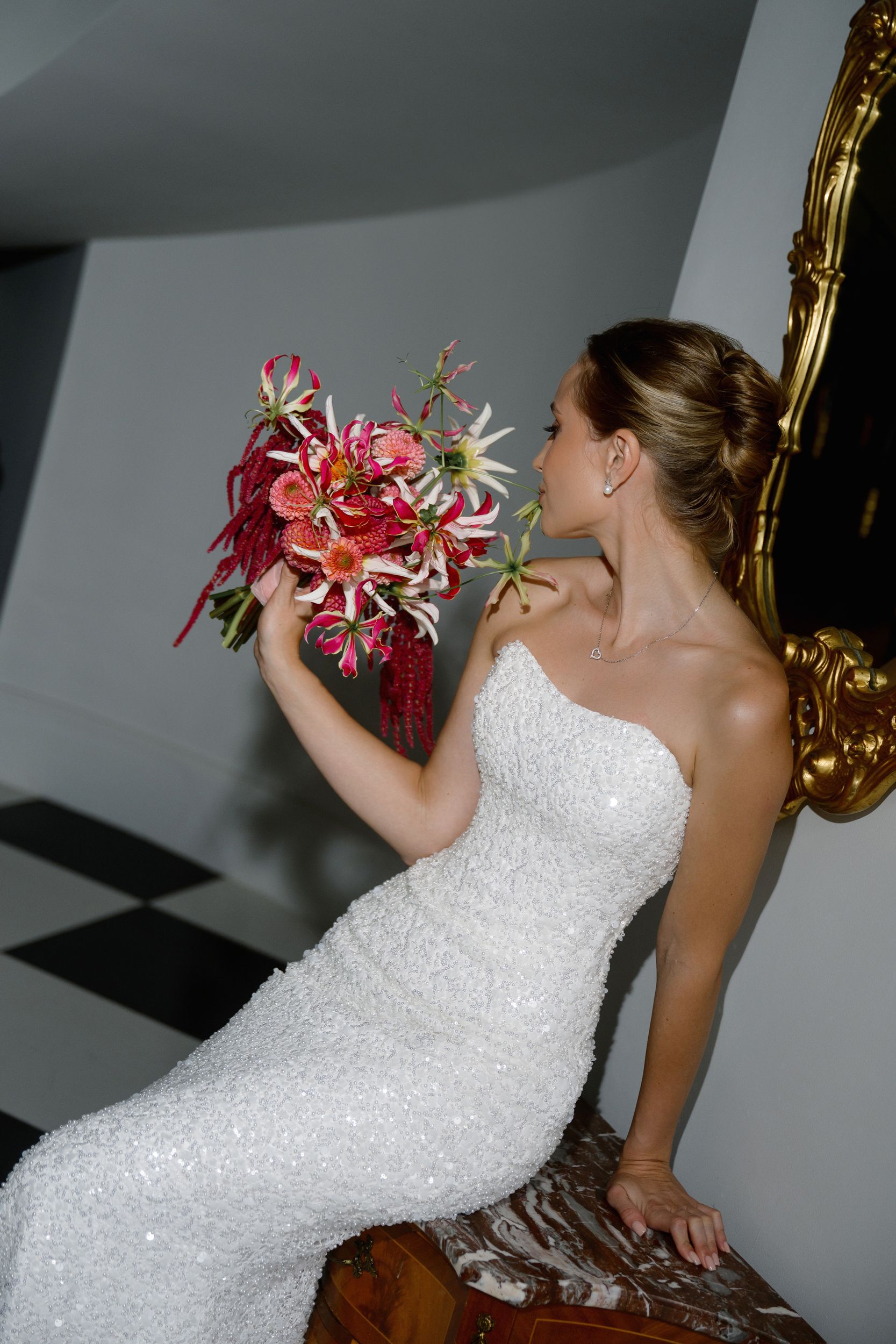 white sequin bridal gown