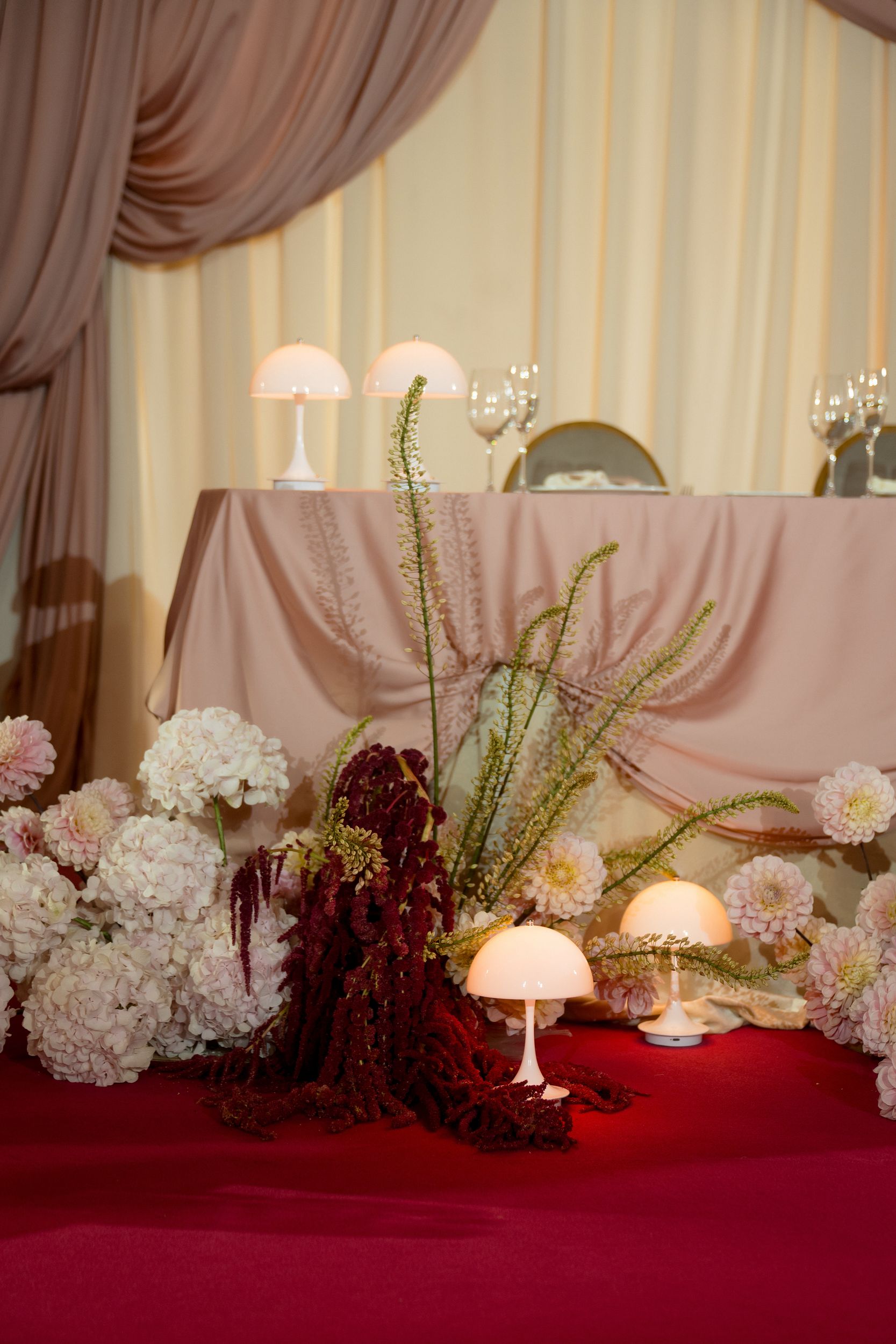 pink wedding reception florals