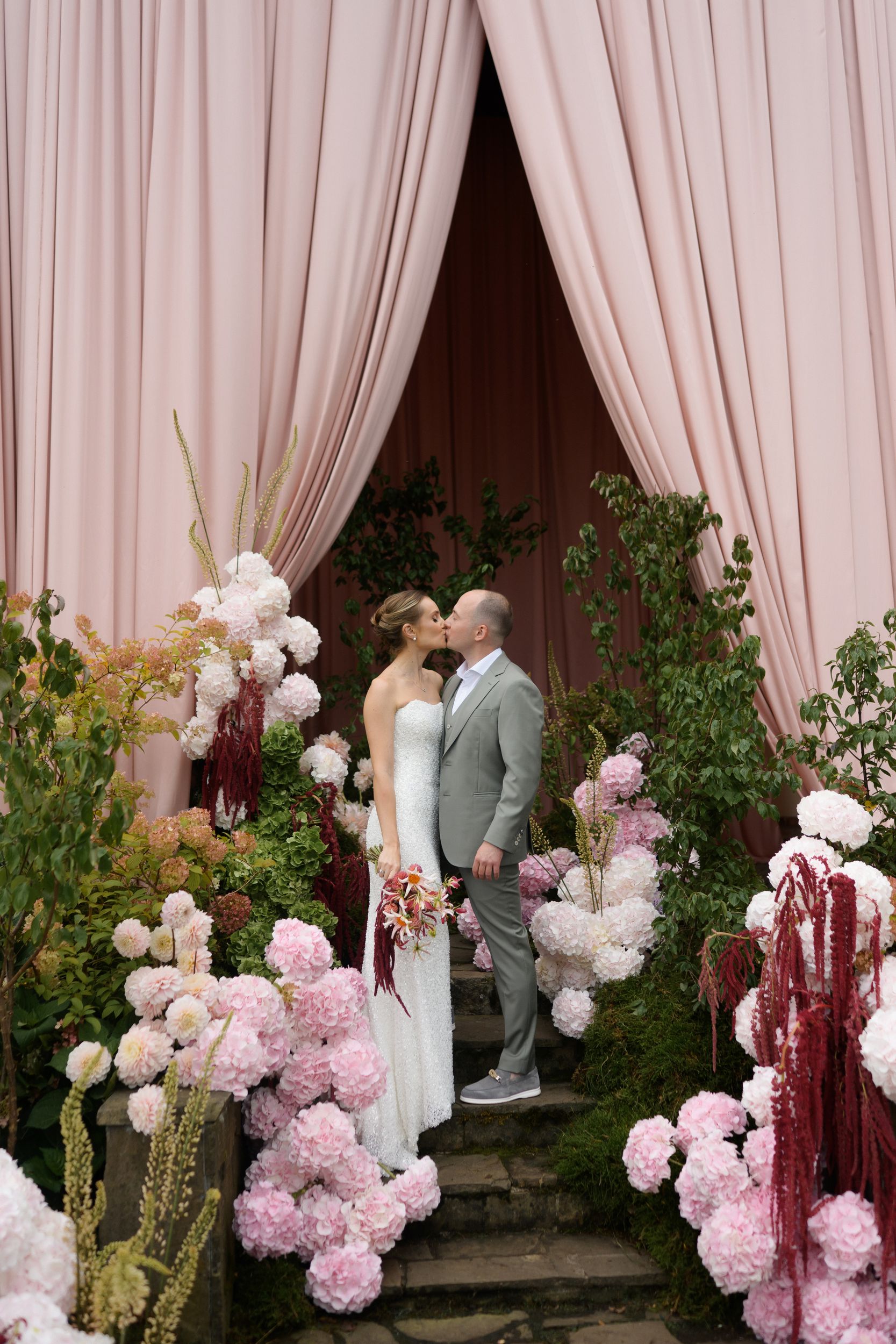 pink draped wedding ceremony