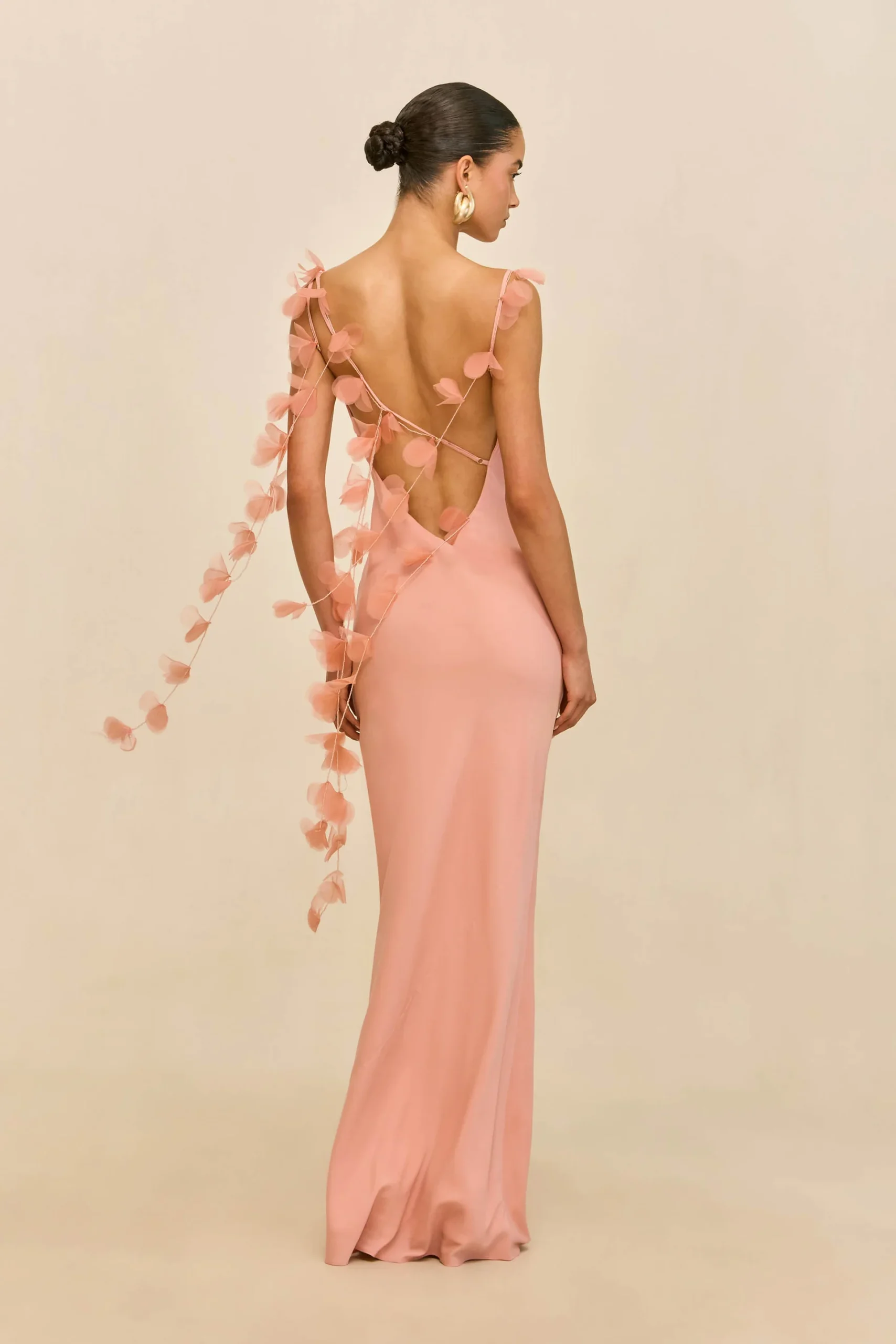 pink bridesmaid dress with floral applique
