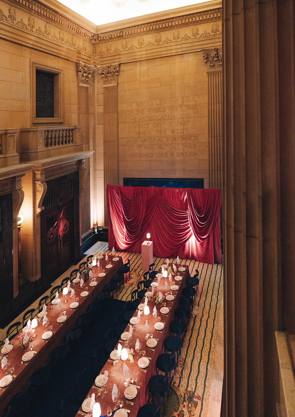 Editorial wedding tablescape with custom menus, amuse-bouche, and restaurant-inspired place settings