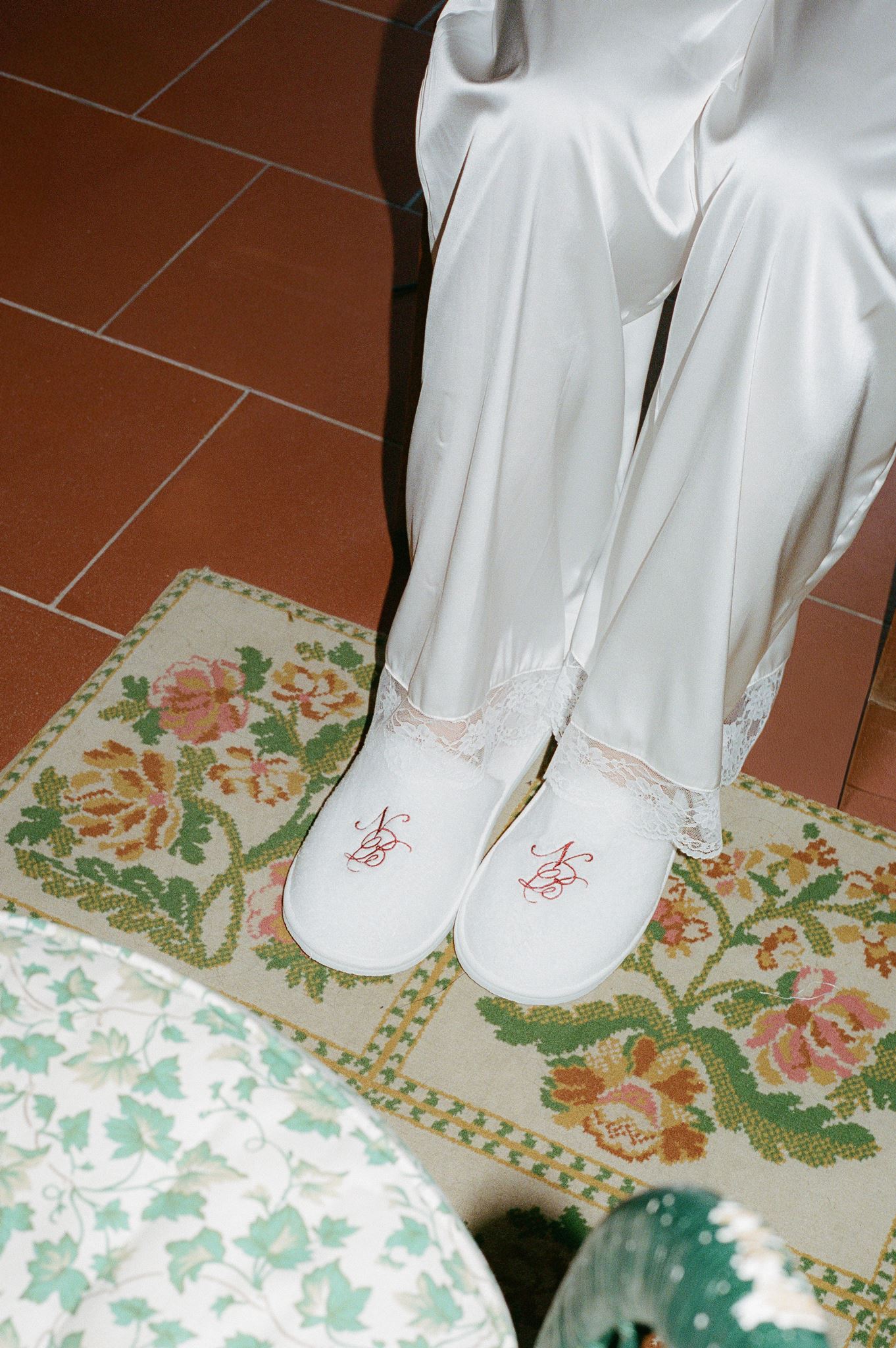 monogrammed bride slippers
