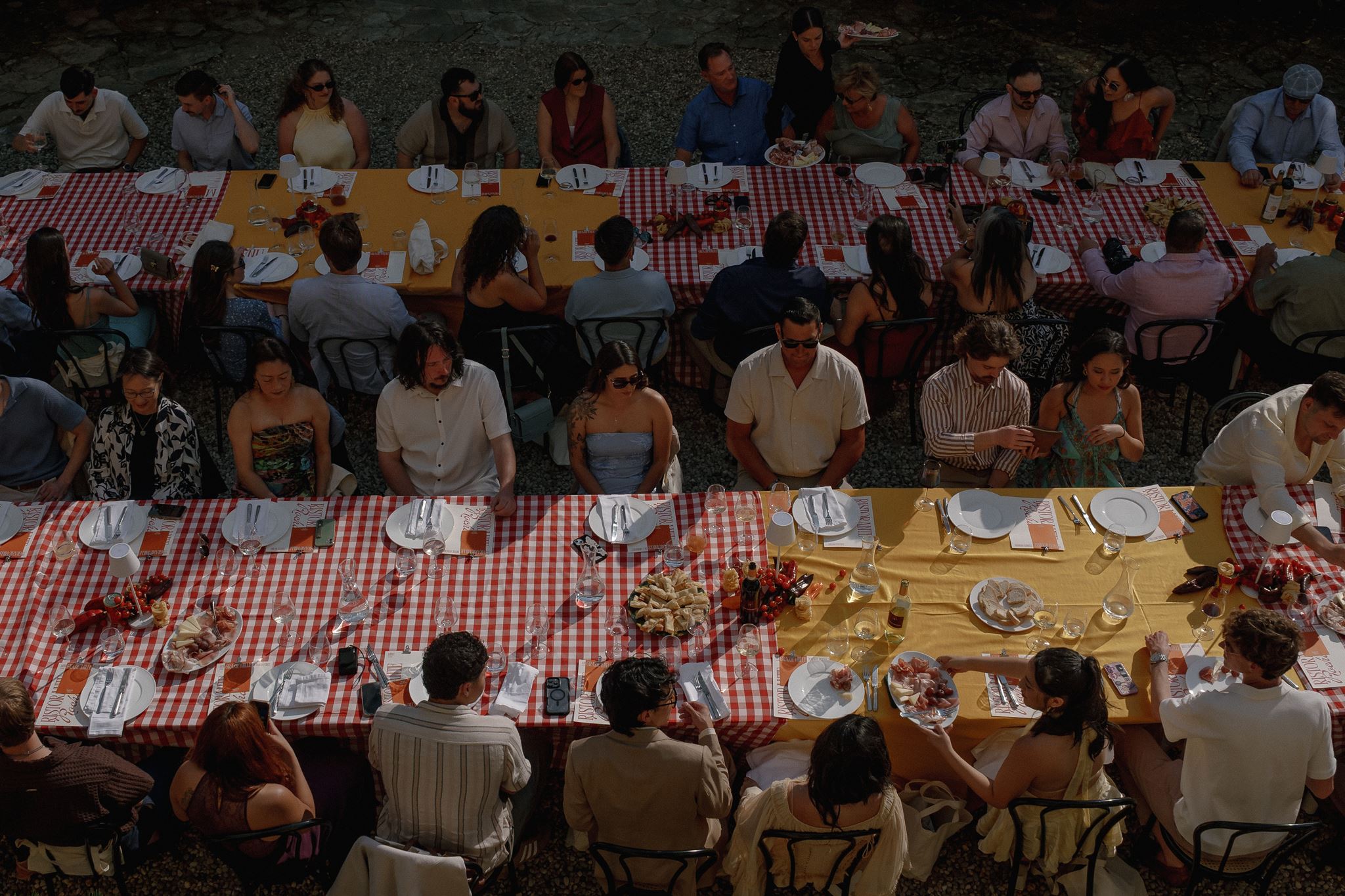 a colorful Italian villa wedding welcome party
