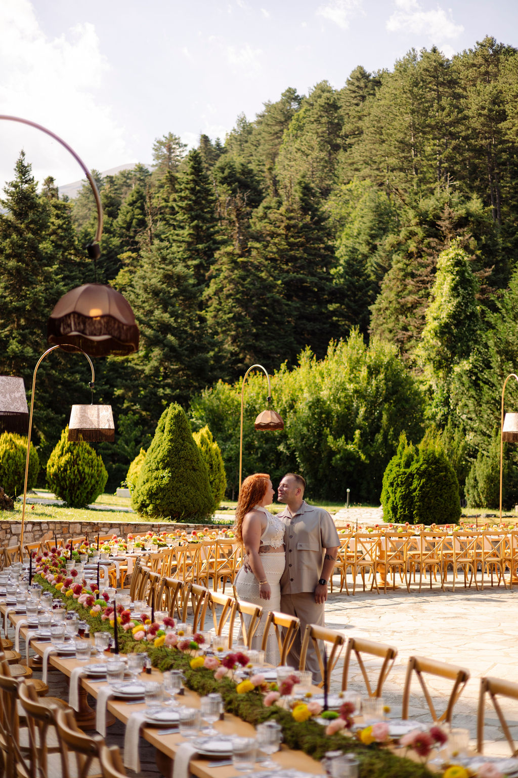 Intimate destination wedding at a private villa surrounded by trees on Mount Olympus in Greece